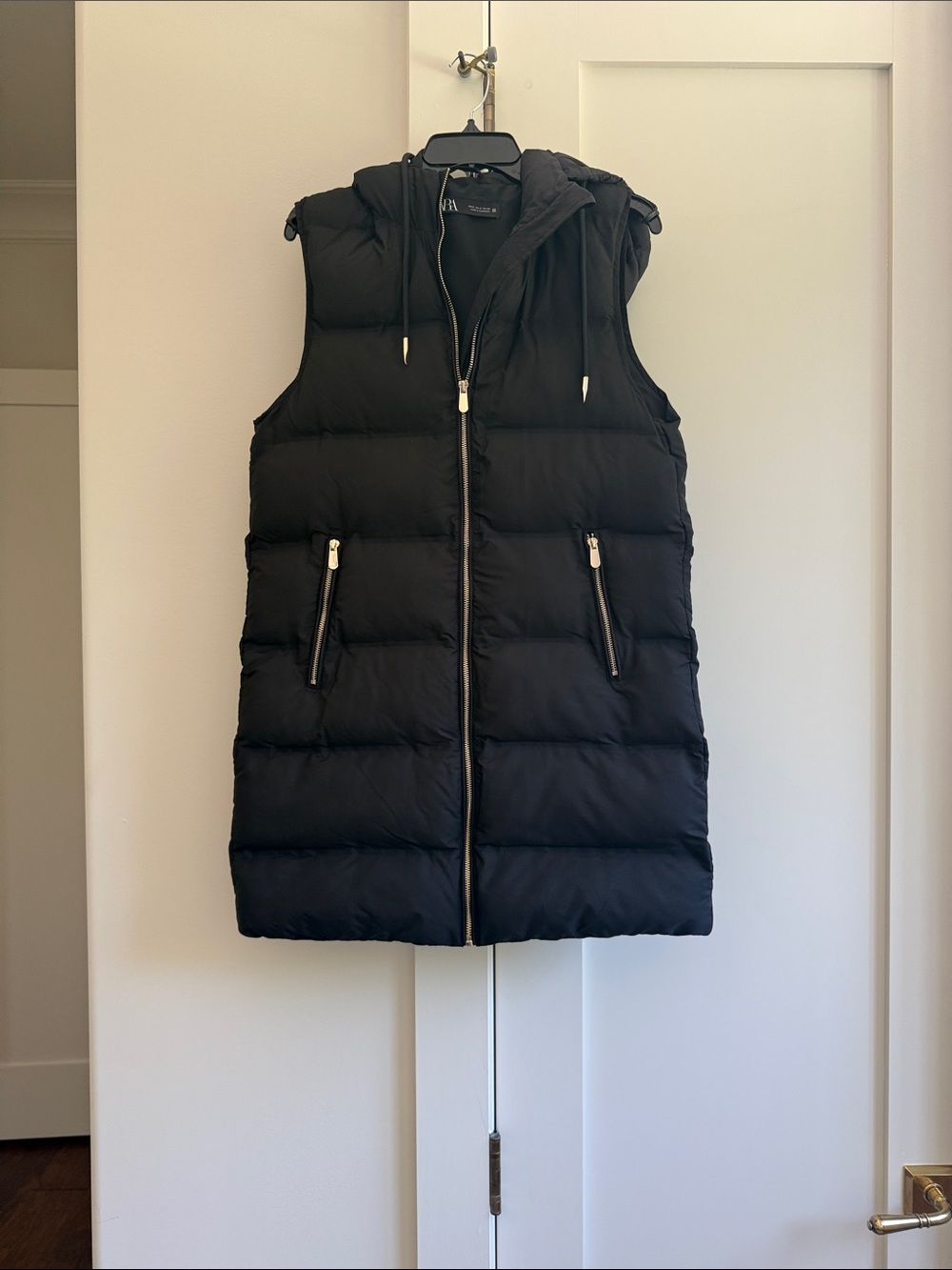 Zara Black Hooded Quilted Sleeveless Puffer Vest